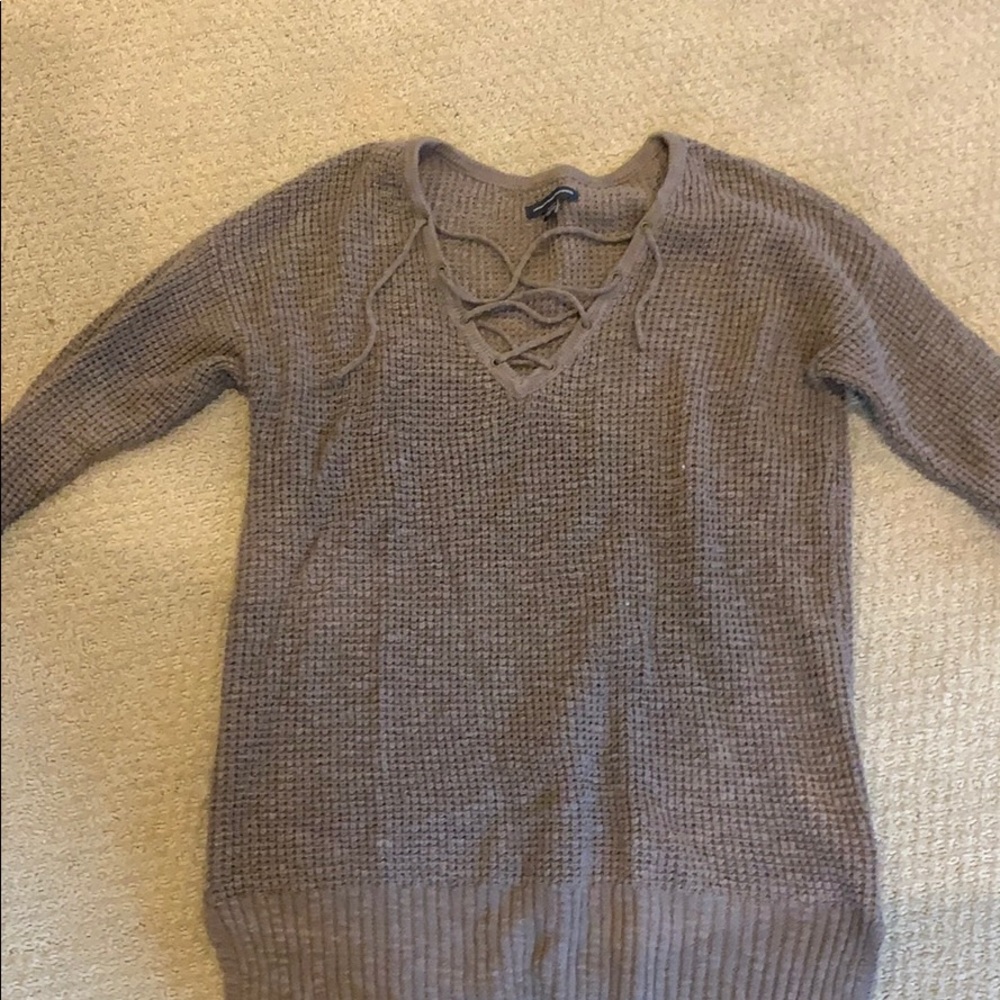 Brown lace up sweater